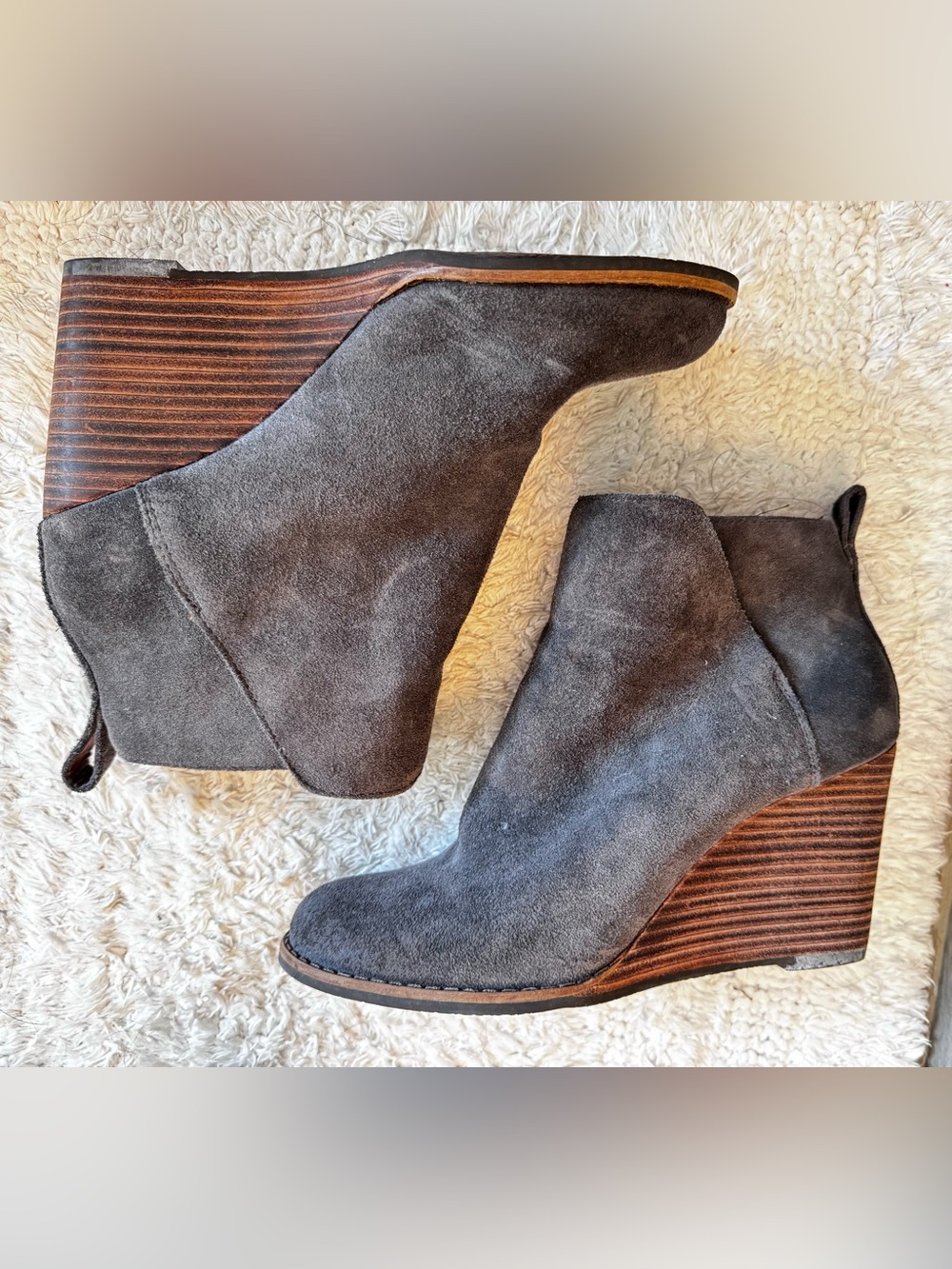 Lucky Brand Gray Suede Wedge Booties